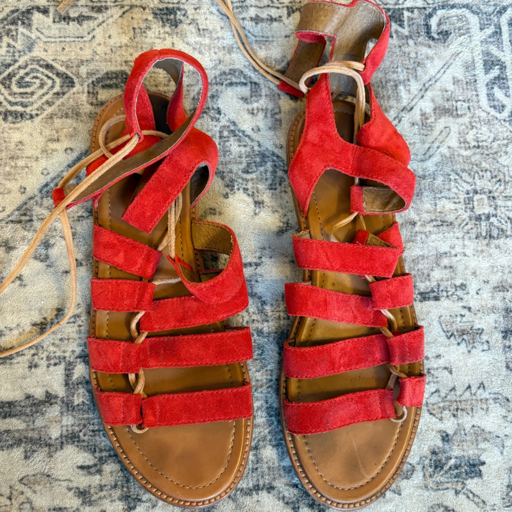 Frye Red Suede Gladiator Sandals